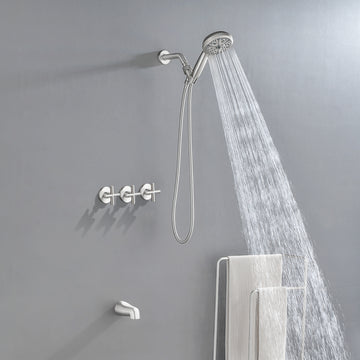 Triple Handles 10-Spray Tub Shower Faucet Wall Mount Shower Trim Kit with 5 In. High Pressure Hand Shower